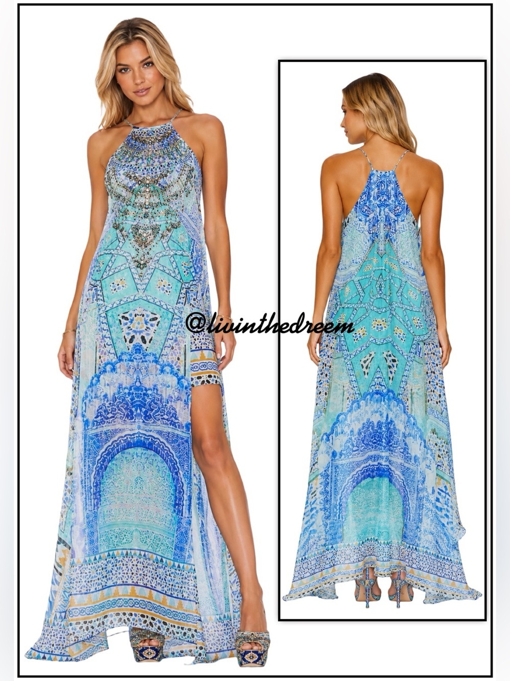 CAMILLA SULTANS GATE SHEER OVERLAY DRESS BLUE/PRINT SZ 2 (M)